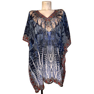 MONROE & MAIN Top One Size Colorful Vneck Embellished BOHO Cover-up Blouse Tunic